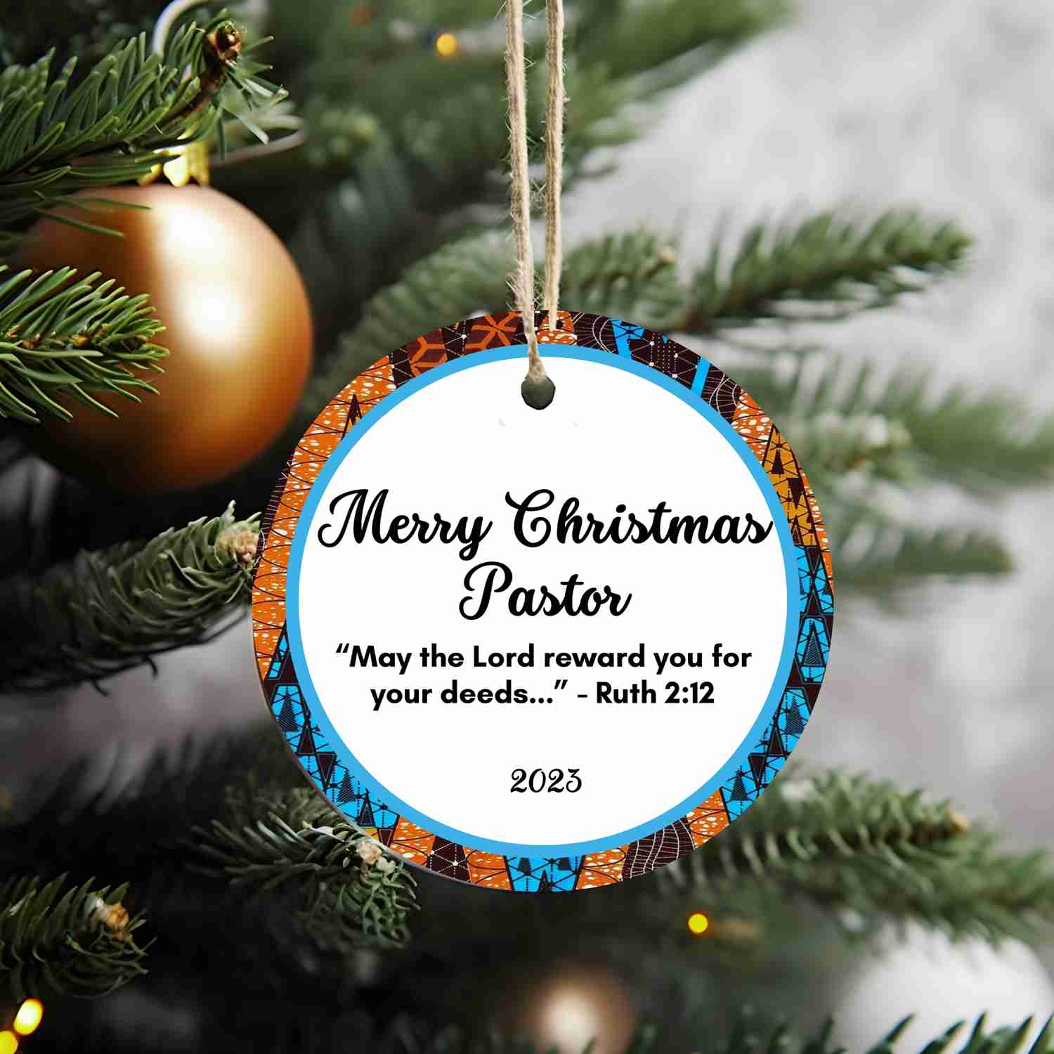 Christmas Ornament for Pastor - African Print Inspired & Faith-Based
