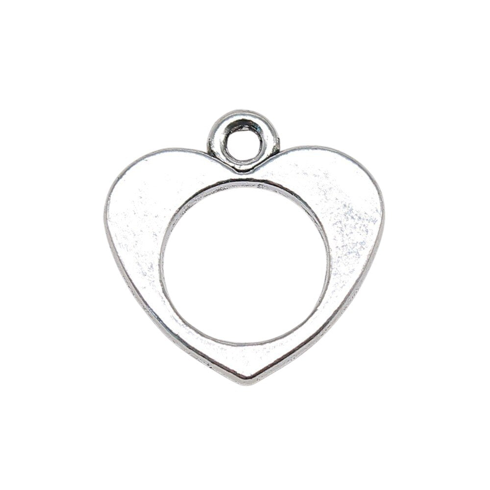 WYSIWYG 10pcs 17x17mm Hollow Heart Charms Pendants For Jewelry Making - Antique Silver & Bronze Plated