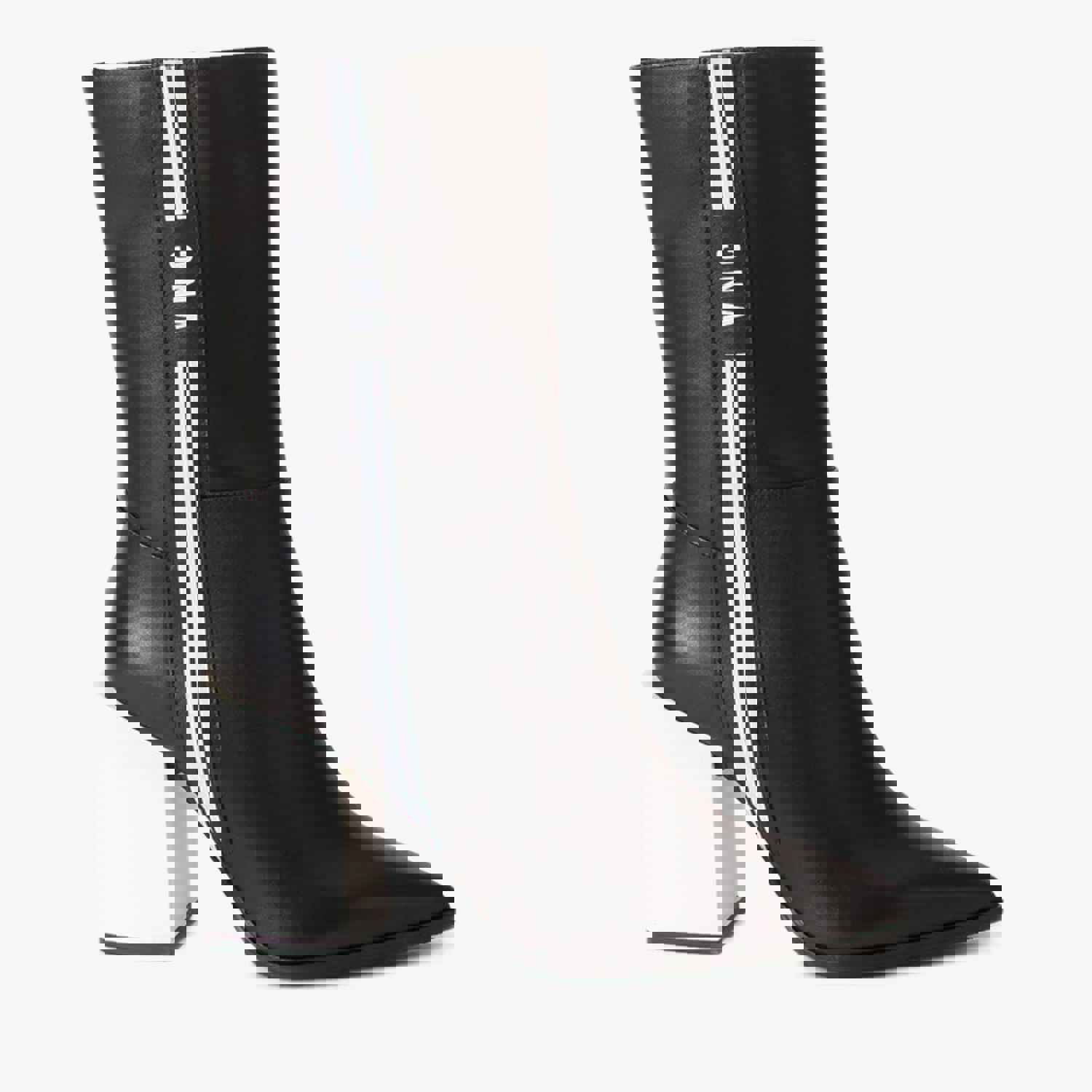 Loretto Black Leather Block Heel Mid Calf Women Boot