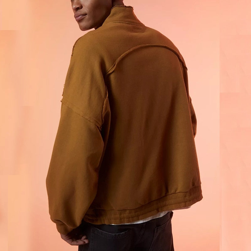 Jinquedai Vintage Punk Retro Fashion Half Zipper High Neck Sweater for Men