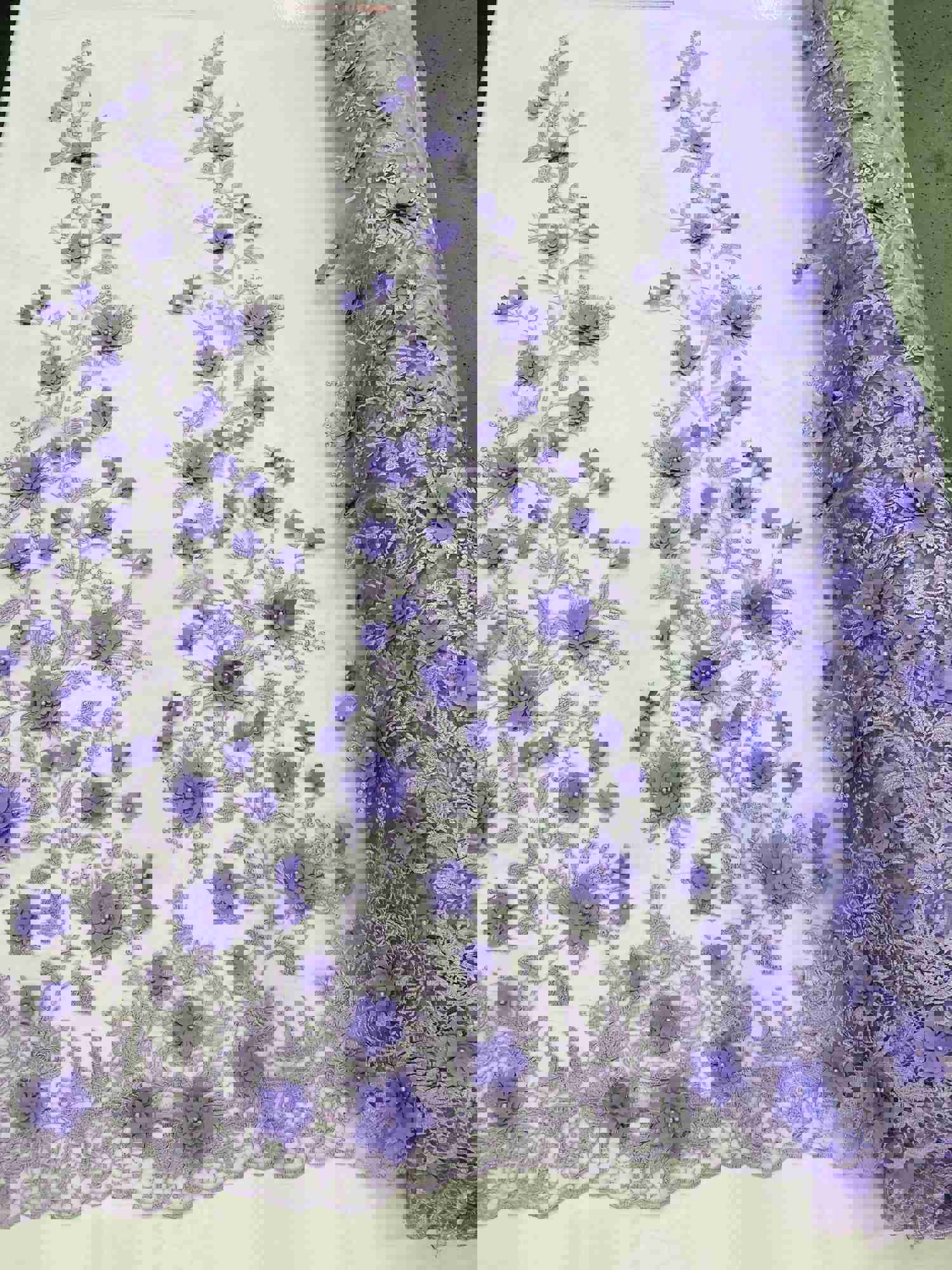 Lt Lilac Tow Tone 3D Floral Design Embroidered and Beaded Mesh Lace