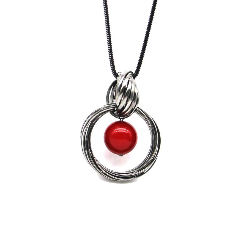 New Fashion Women's Simulated Pearl Pendant Necklace with Black Chain