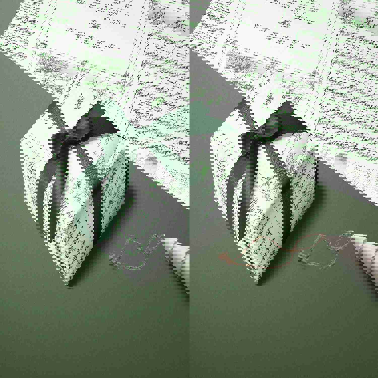 Green Vintage Holiday Music Sheets Gift Wrapping Paper | Christmas Carol Premium Wrapping Paper Rolls