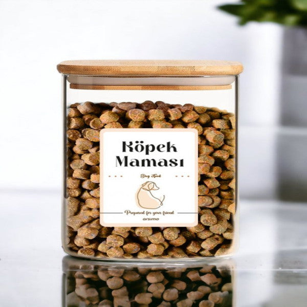 Labeled Vacuum Beech Wood Crystal Storage Container Jar with Lid | Dog Food Container 1700 mL