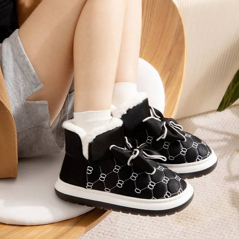 Women's Waterproof Winter Slipper Boots - Warm Plush Indoor Non-Slip Shoes