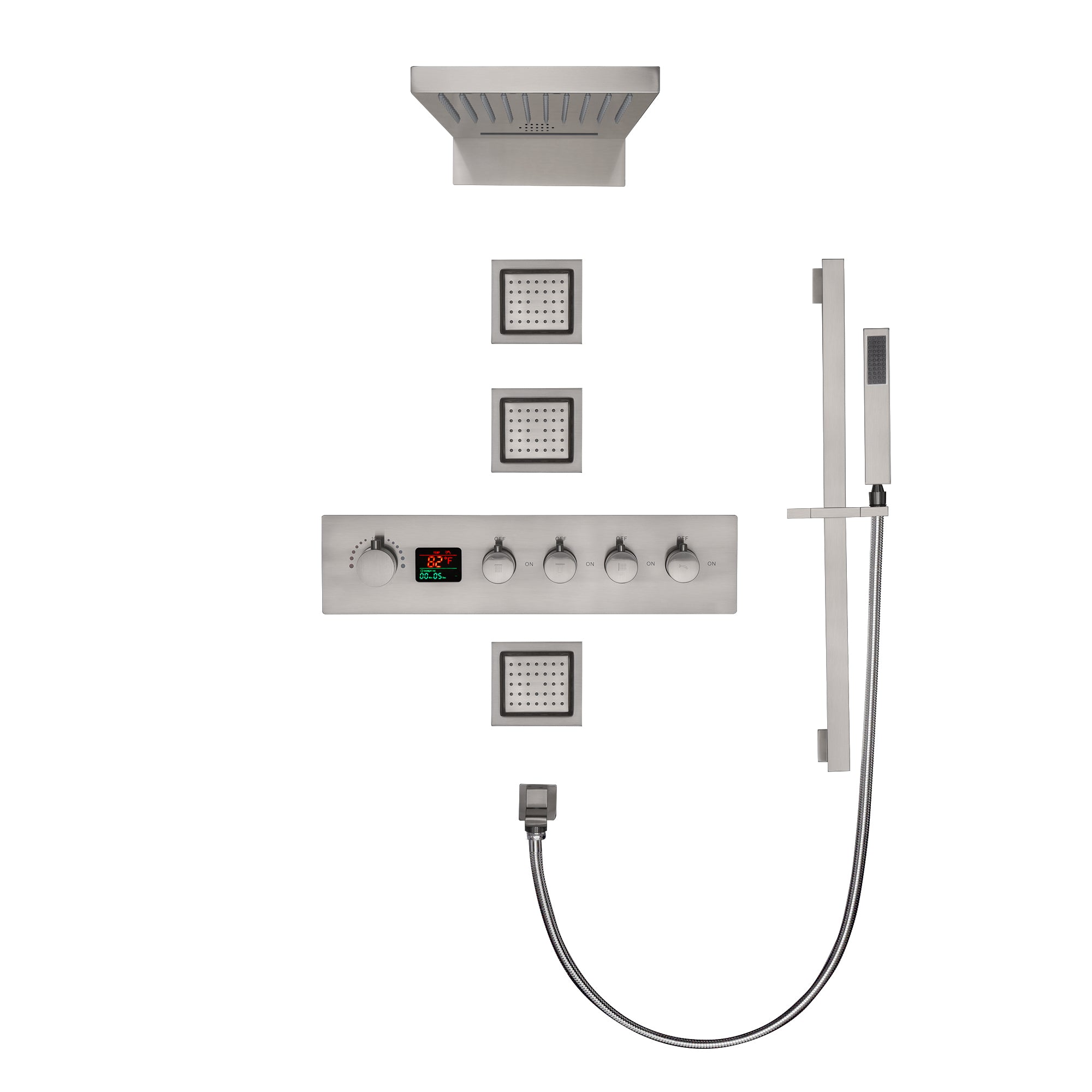ARIAL Rainfall Waterfall Wall Mounted Thermostatic LED Music Shower System