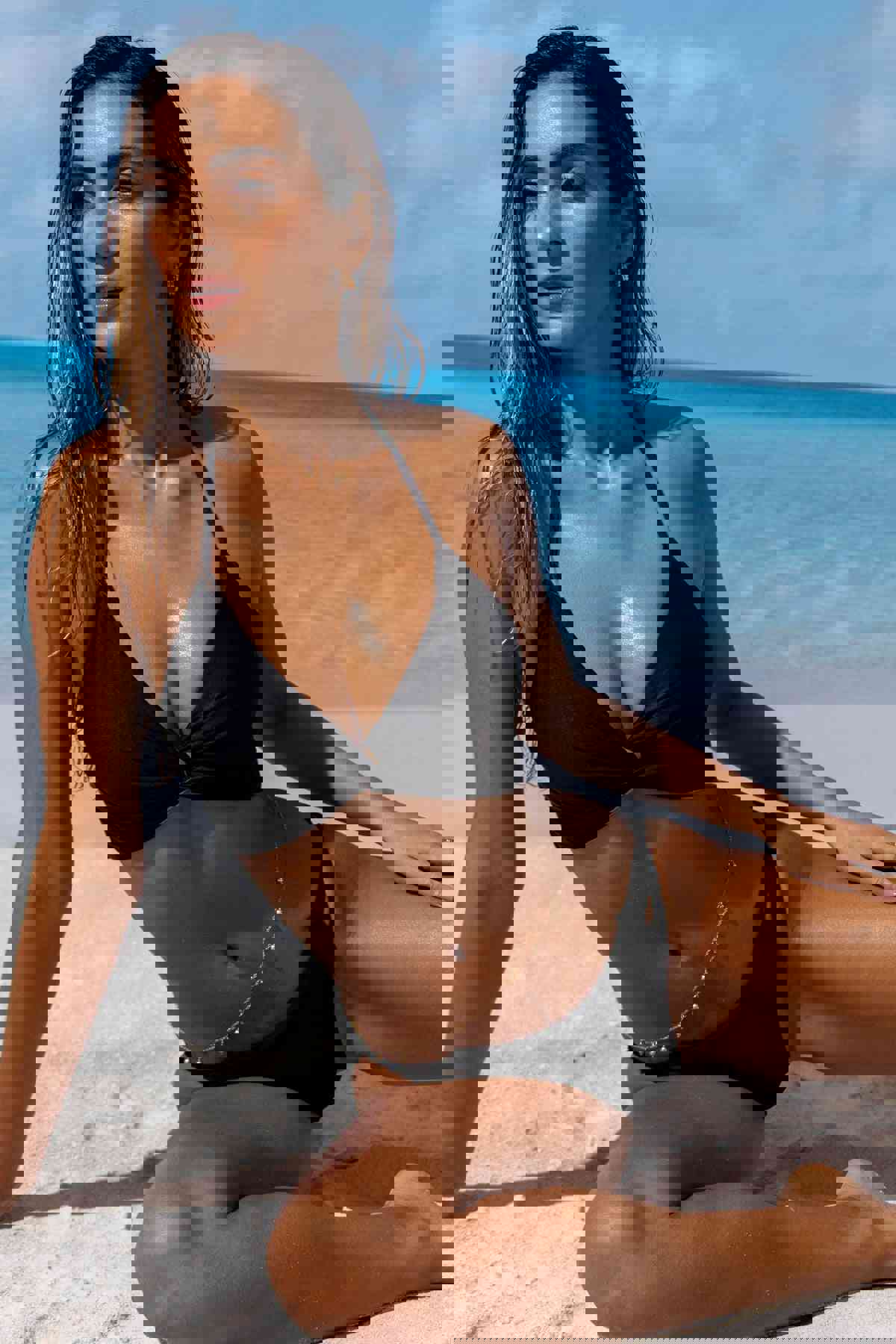 TWISTED BEAUTY - Front Twist Bustier Halter Top & Zig Zag Cut Out Moderate Bottom • Black Campaign