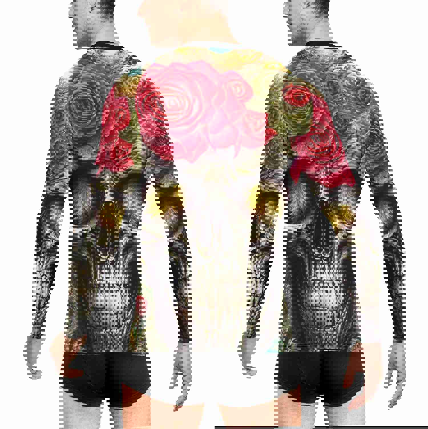 Skull Red Roses Swim Shirt for Outdoor Water Activities