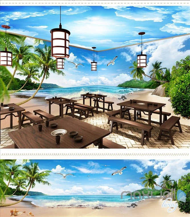 Blue Sky White Clouds Beach Sea Entire Room Wallpaper Wall Mural Decal
