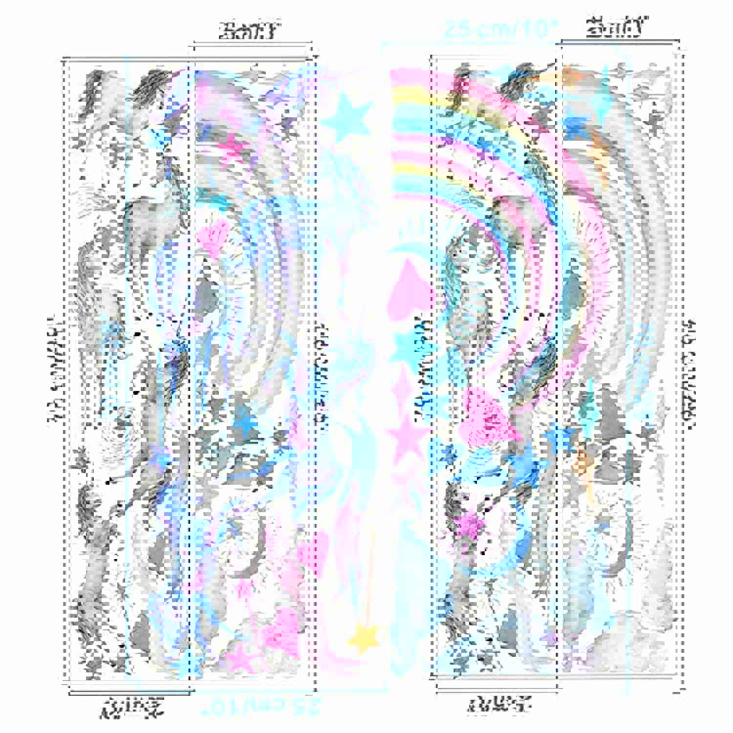 Leint Unicorn Wall Decals, Multi Color Unicorn Rainbow Vinyl Wall Stickers for Kids Room