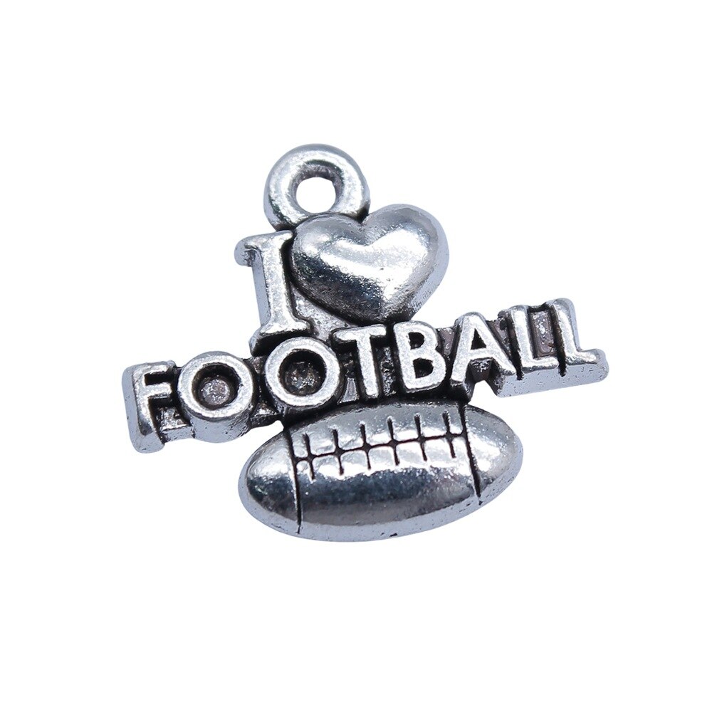 20pcs Antique Silver I Love Football Charms for DIY Jewelry Making