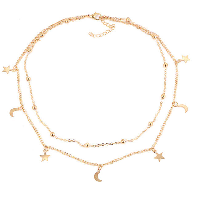 17KM Fashion Multi Layer Leaf Chain Necklaces for Women - Bohemian Blue Stone Choker Jewelry
