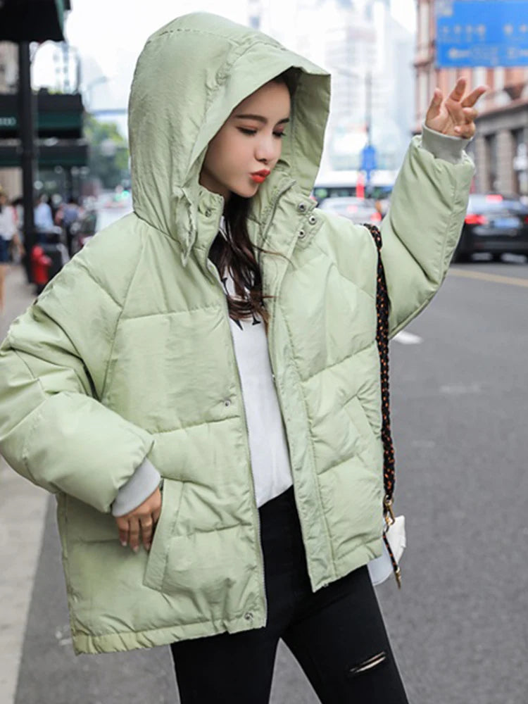 Nukty Fashion Winter Hooded Puffer Jacket for Women - Warm Oversize Parkas with Long Sleeves