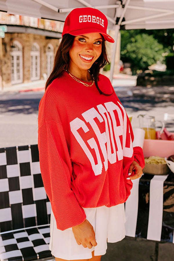 Georgia State Pride Sweatshirt - Trendy Unlined Crewneck with Ribbed Texture