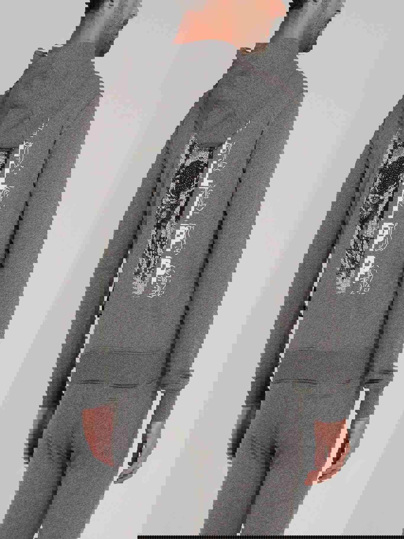 Grey Studded Skull Hoodie Sweatshirt by Philipp Plein