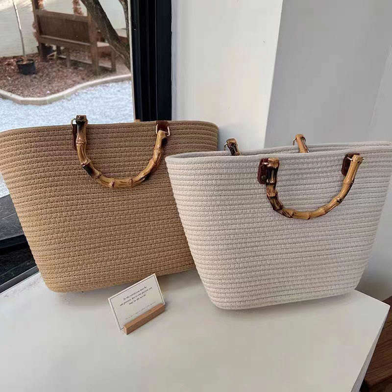 Limited Stock: Vintage Cotton Straw Tote Bag for Women - Large Capacity Handbag