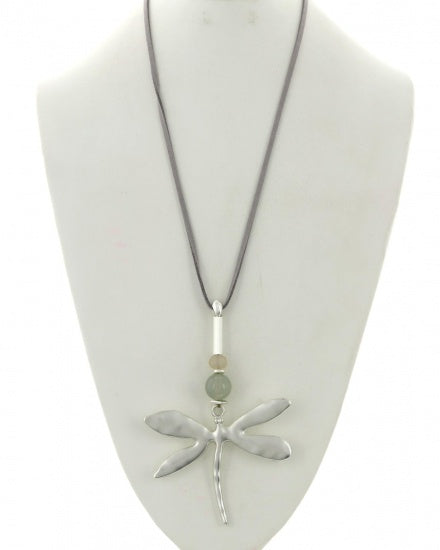 Dragonfly Acrylic Suede Pendant Long Necklace