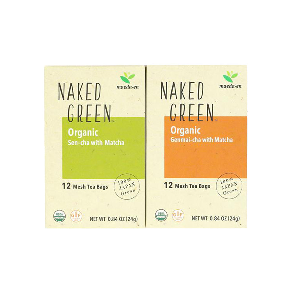 NAKED GREEN Organic Green Tea Tea Bag Gift Set - Sen-cha & Genmai-cha with Matcha