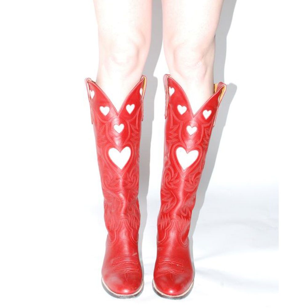 Pink Heart Shape Knee High Cowboy Boots For Women - Retro Western Style