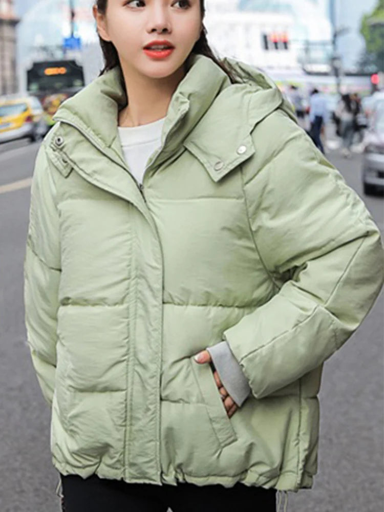 Nukty Fashion Winter Hooded Puffer Jacket for Women - Warm Oversize Parkas with Long Sleeves