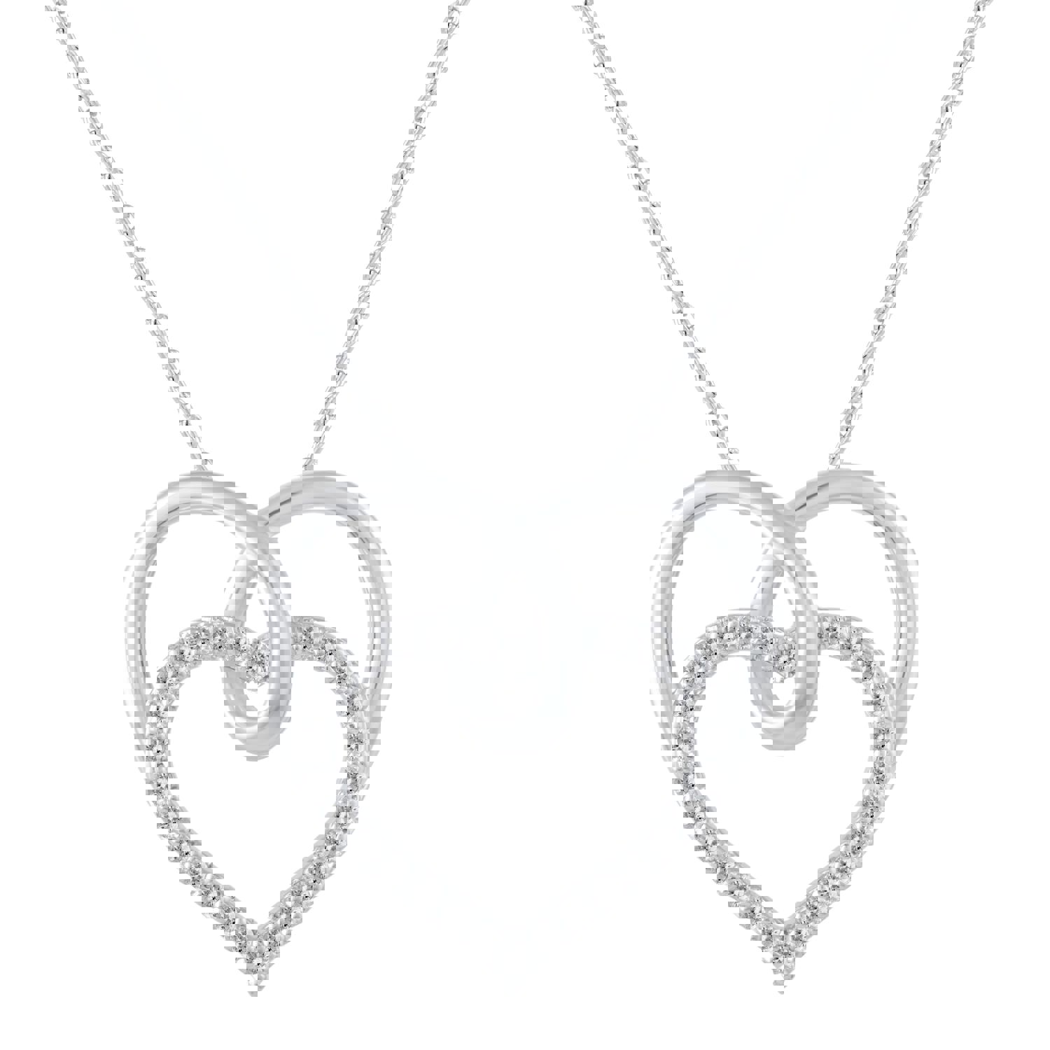 1/4 Cttw Diamond Twin Heart Pendant Necklace in 925 Sterling Silver