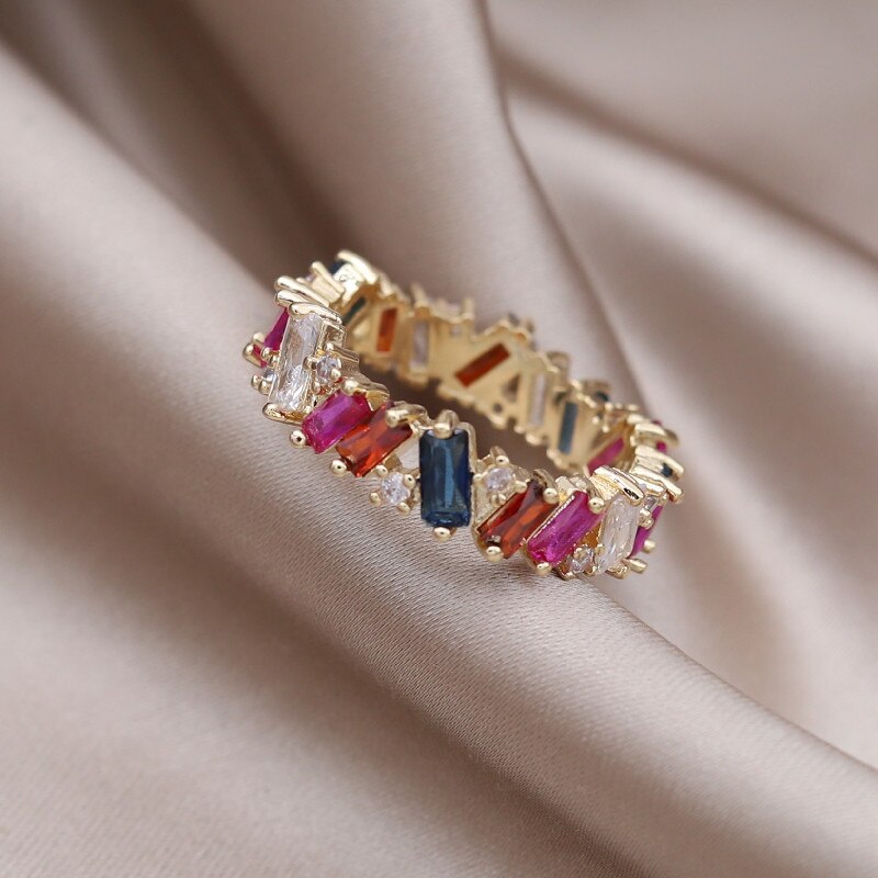 Korea Design Jewelry 14K Gold Plating Color Irregular Zircon Ring for Women