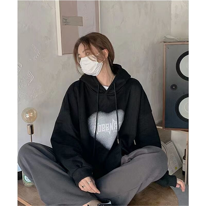 Trizchlor Women's Grey Fashion Letter Printing Baggy Pullover Hoodie