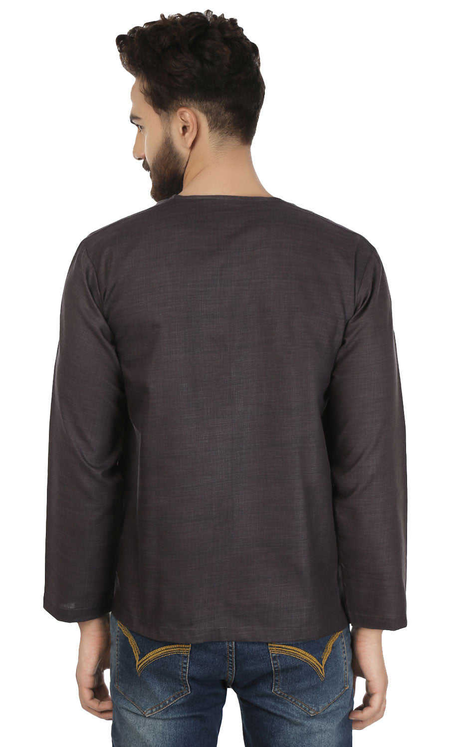 Cotton Dress Mens Short Kurta OM Shirt Indian Fashion Clothing (Carbon Black)