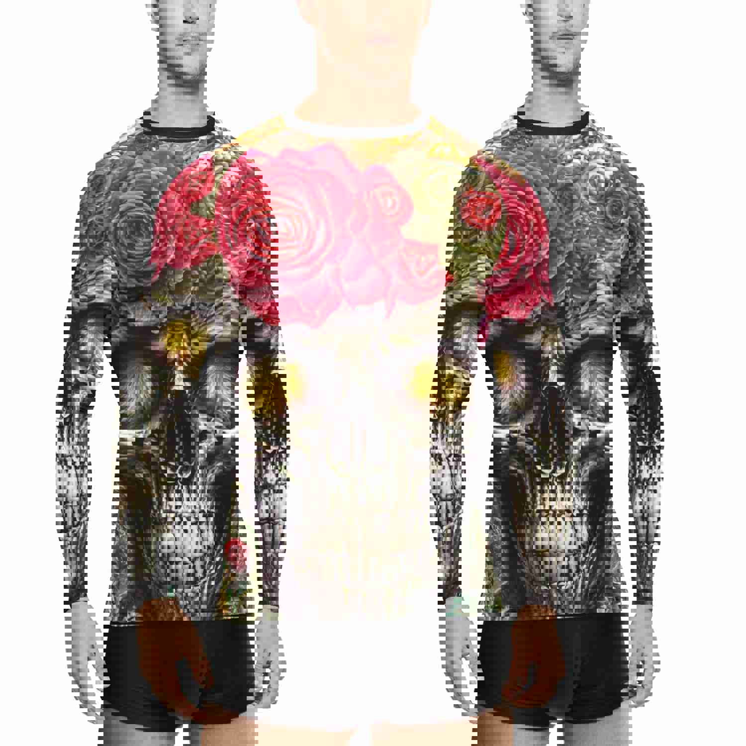 Skull Red Roses Swim Shirt for Outdoor Water Activities