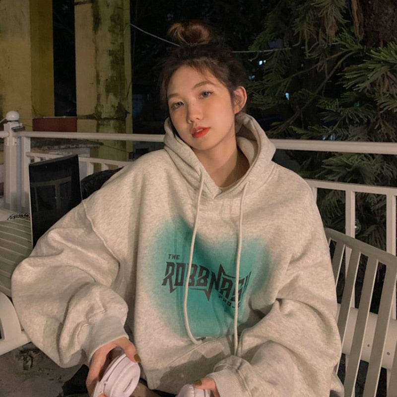 Trizchlor Women's Grey Fashion Letter Printing Baggy Pullover Hoodie