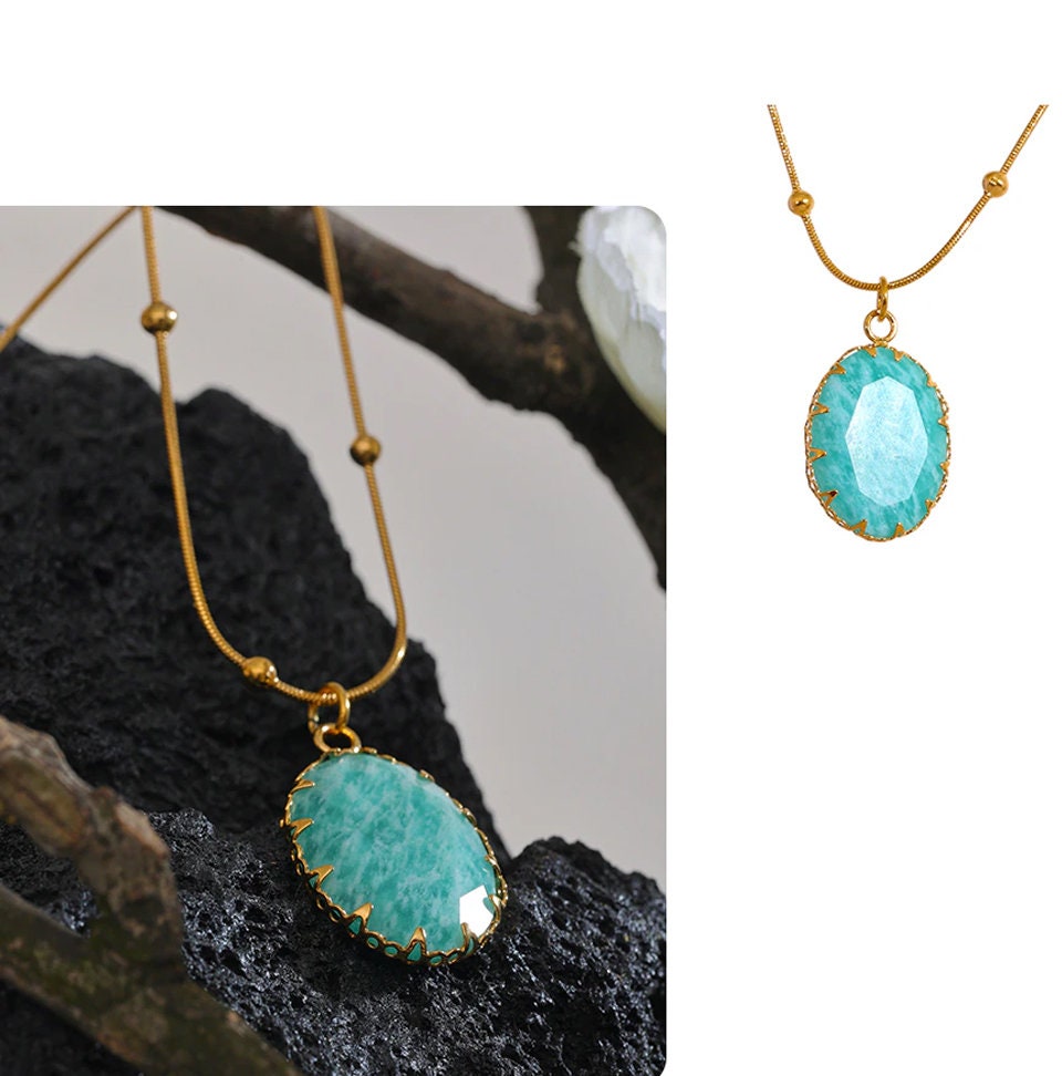 Aria Amazonite Necklace - Elegant Blue-Green Gemstone Pendant