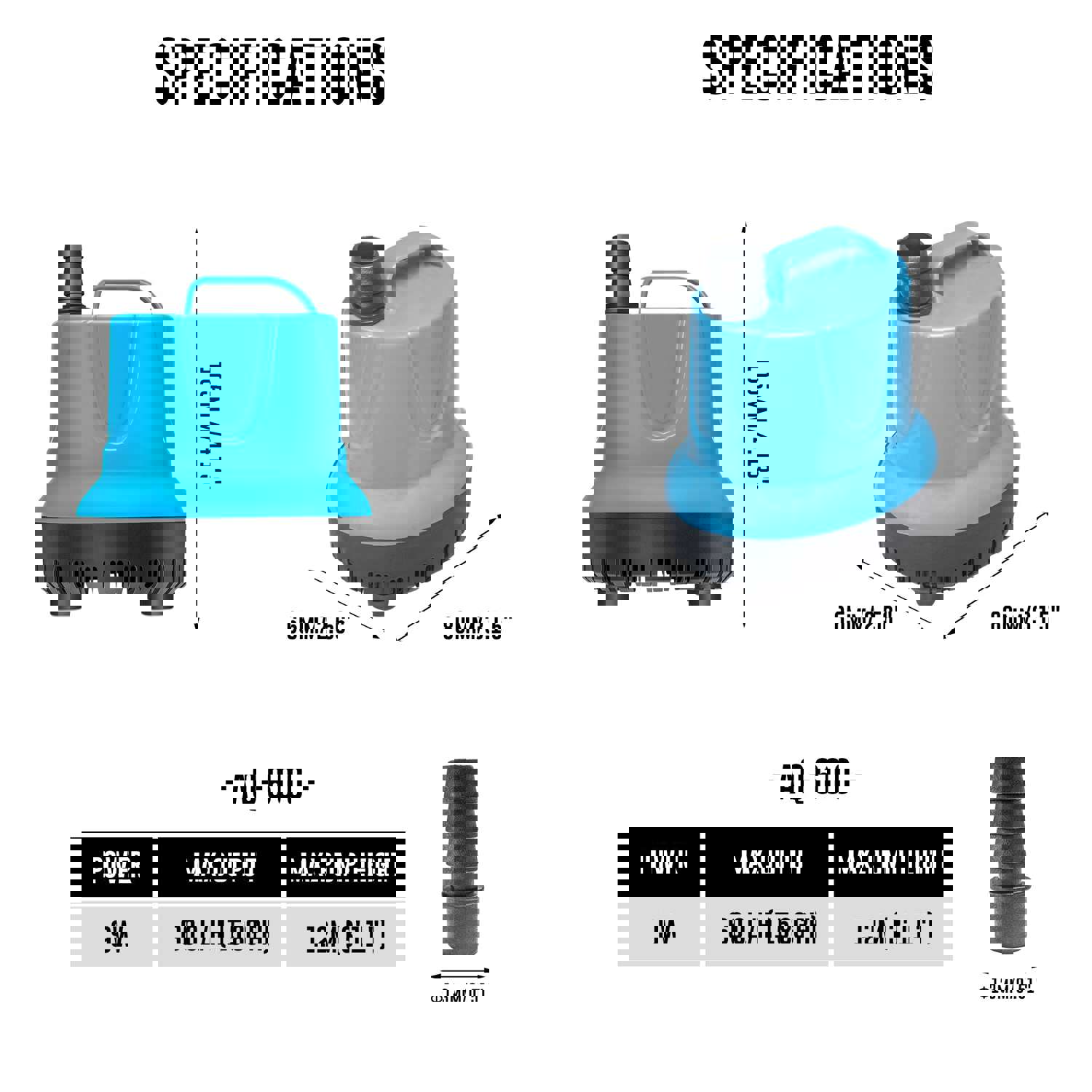158 GPH Bottom Feed Submersible Water Pump - 9W Energy Efficient, Low-Suction