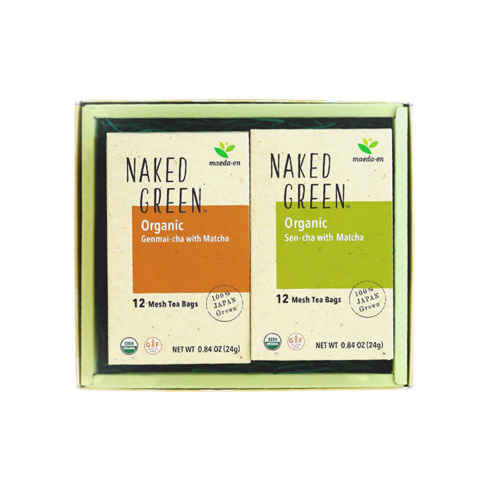 NAKED GREEN Organic Green Tea Tea Bag Gift Set - Sen-cha & Genmai-cha with Matcha