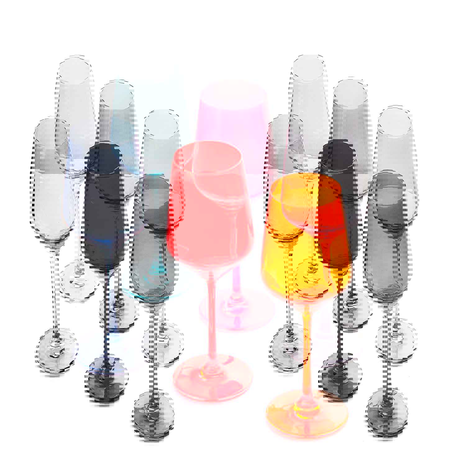 Colored Wine Glass Set of 6, Italian Style Stemmed Glasses for White & Red Wine, Water, Margarita - Perfect for Dinner Parties
