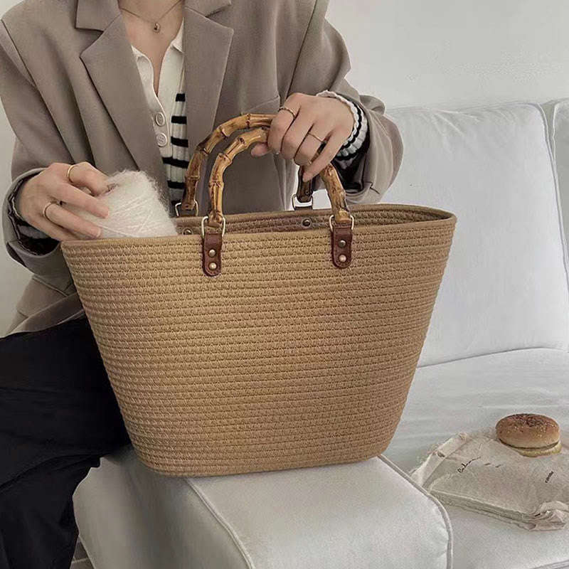 Limited Stock: Vintage Cotton Straw Tote Bag for Women - Large Capacity Handbag