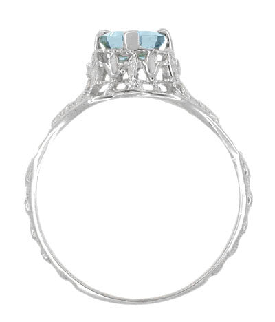 Art Deco Emerald Cut Aquamarine Filigree Engagement Ring in 18K White Gold