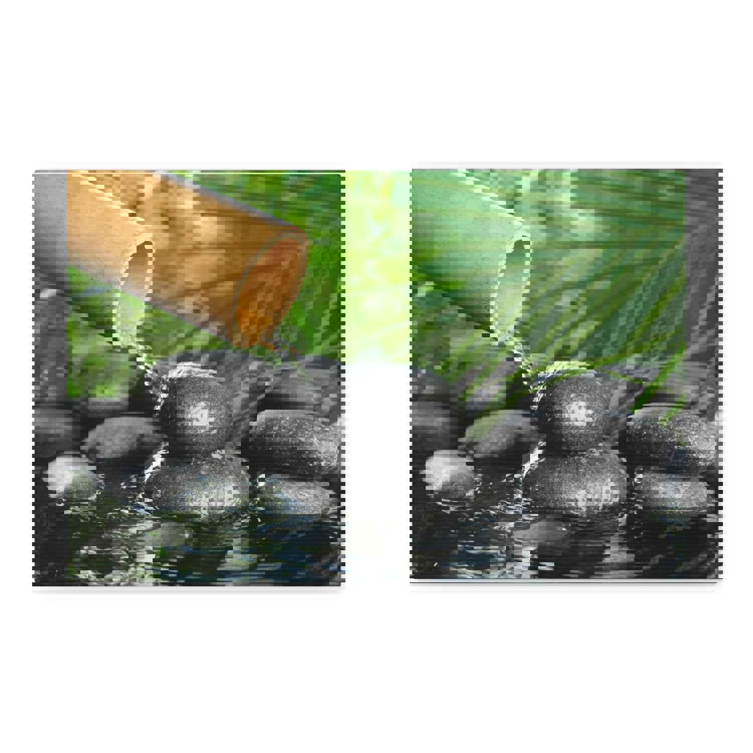 Bamboo Fountain with Stones Forest Floral Nature Photography Canvas Wall Art for Home Decor