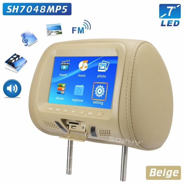 Universal 7 Inch Car Headrest MP4 Monitor with USB SD MP3 MP5 FM and Built-in Speakers