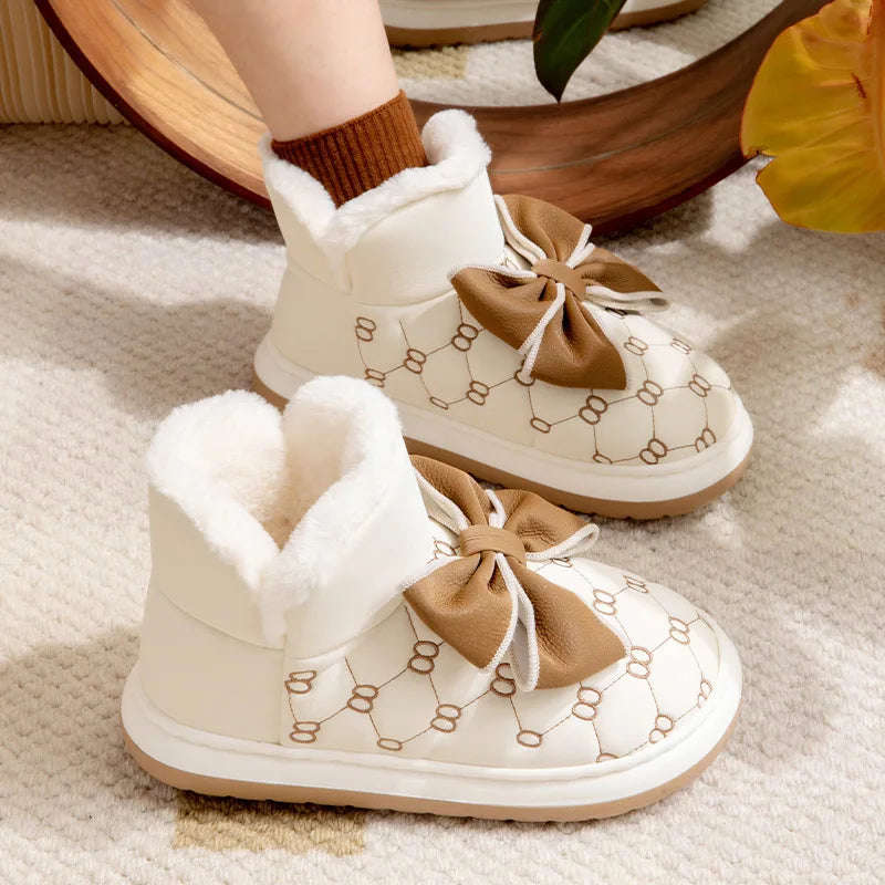 Women's Waterproof Winter Slipper Boots - Warm Plush Indoor Non-Slip Shoes