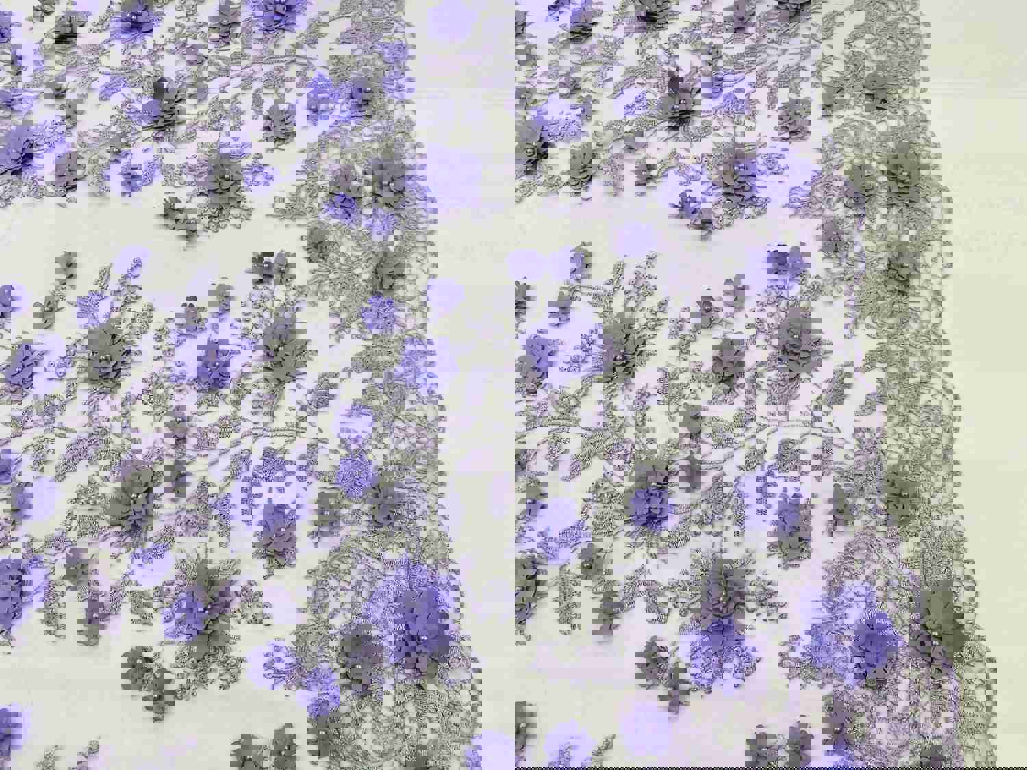 Lt Lilac Tow Tone 3D Floral Design Embroidered and Beaded Mesh Lace