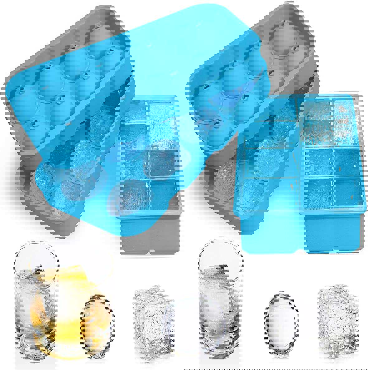 GDREAMT Silicone Ice Cube Trays Set - Sphere & Square Molds for Whiskey and Cocktails
