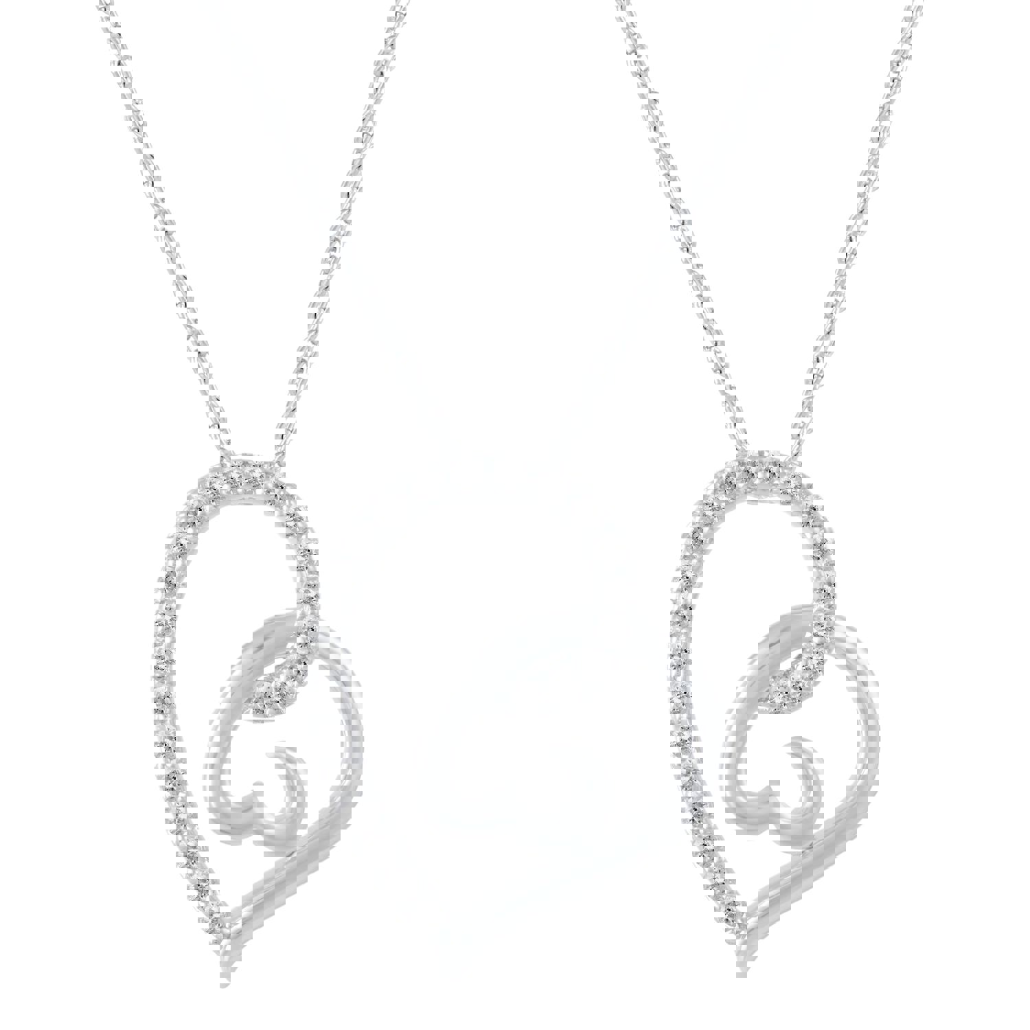 1/4 Cttw Diamond Double Wind Open Heart Pendant Necklace in 925 Sterling Silver