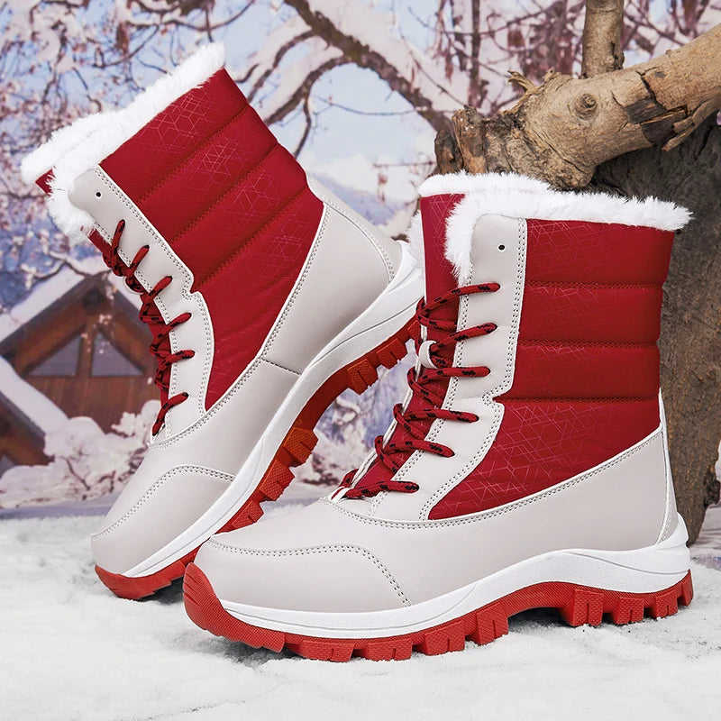 Women's Snow Boots Winter Plush Warm Waterproof Anti-Slip Hiking Shoes
