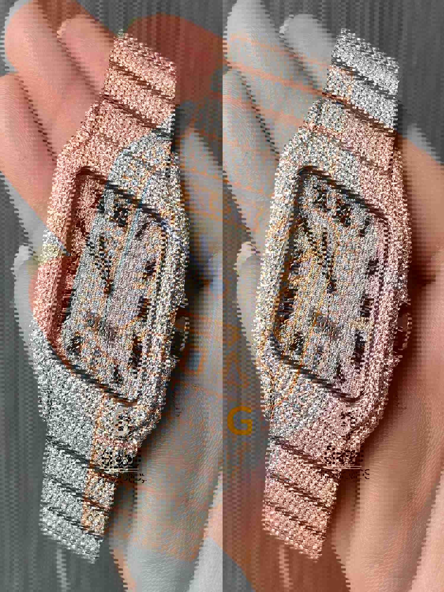 Roman Numeral Rose Two Tone Luxury Rappers Moissanite Watch for Men