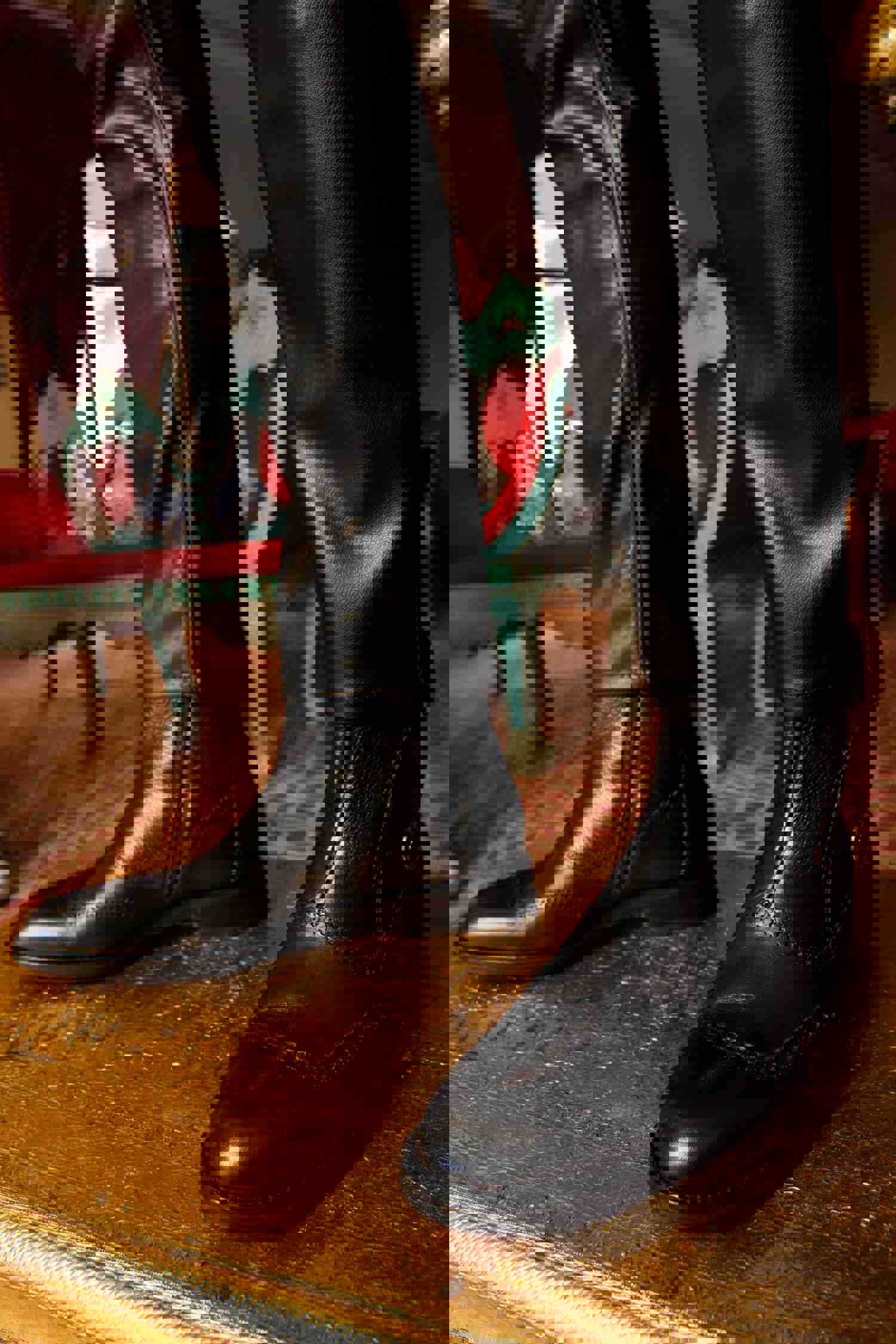 Rand Black Leather Double Buckle Brogue Men Boot with Zipper