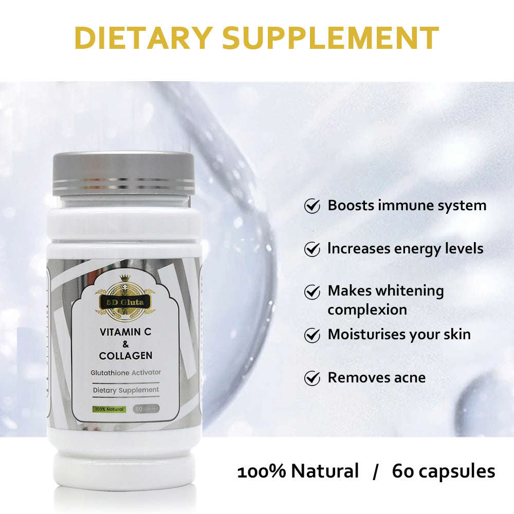 5D Gluta Vitamin C & Collagen Capsules - Antioxidant Anti-Aging Supplement