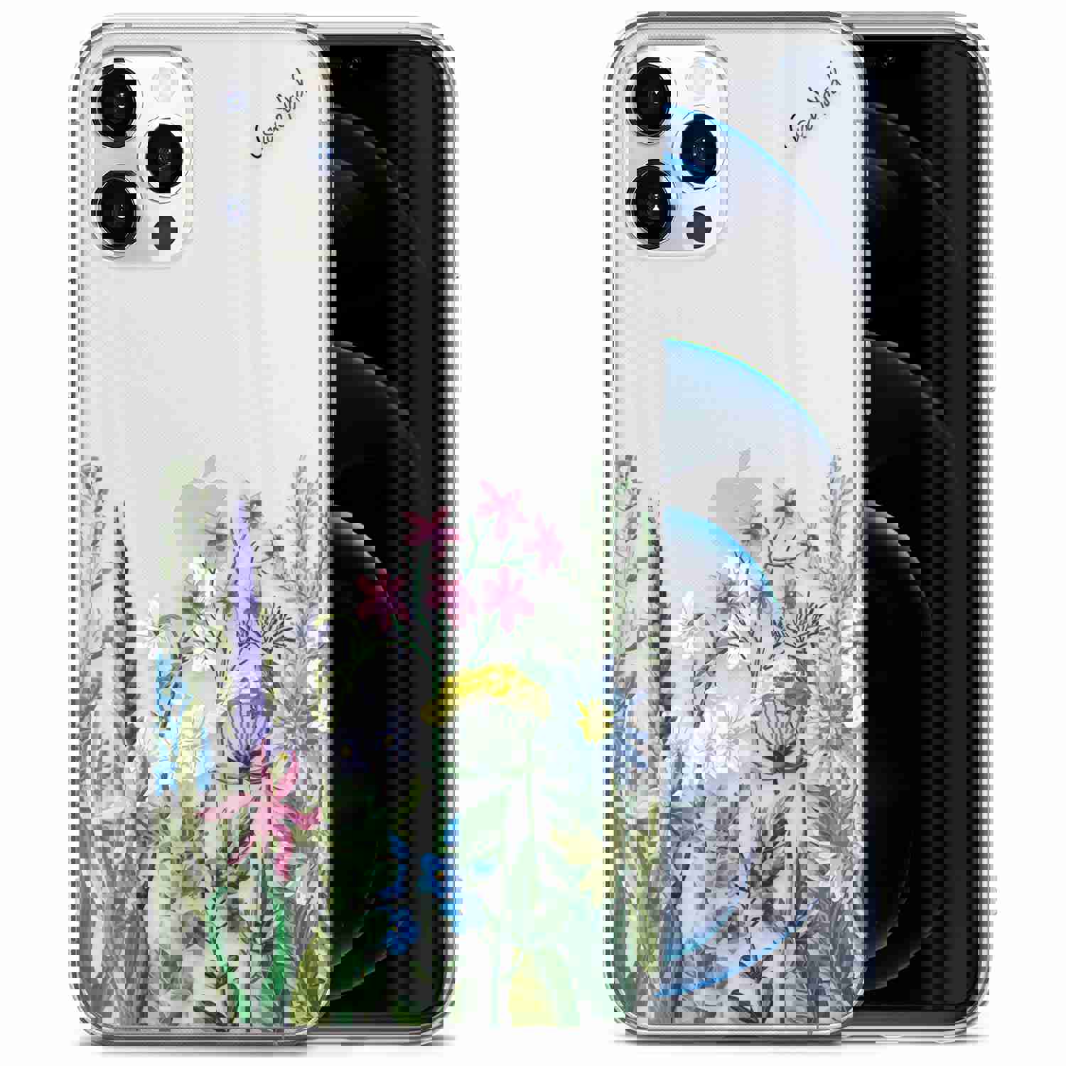 TPU Clear Case with Flower Bouquet Design for iPhone & Samsung Phones