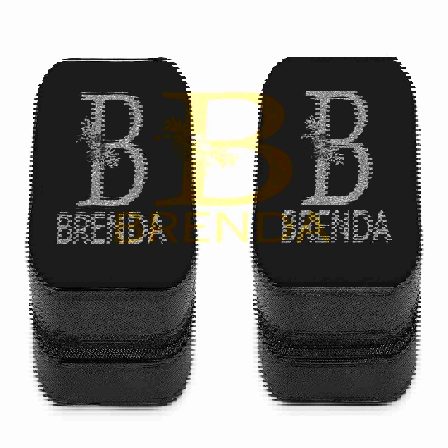 Custom Name & Initials Black Travel Makeup Box Jewelry Storage Organizer for Women