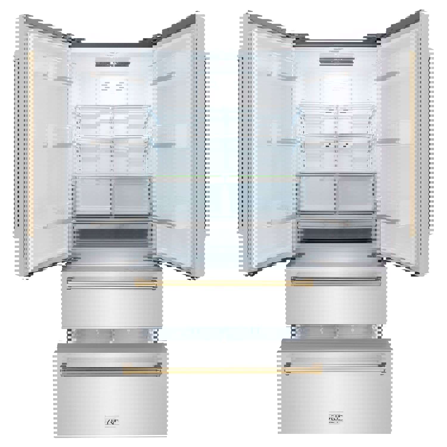 ZLINE 36 In. Autograph 22.5 cu. ft. Refrigerator with Ice Maker in Fingerprint Resistant Stainless Steel and Champagne Bronze Accents