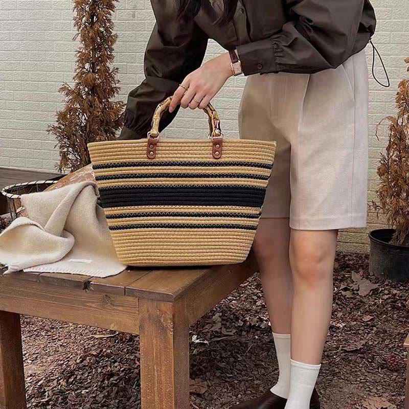 Limited Stock: Vintage Cotton Straw Tote Bag for Women - Large Capacity Handbag